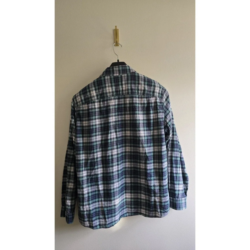 L.L.Bean Plaid Flannel Shirt Mens Large Regular Slightly Fitted Blue‎ Cotton
